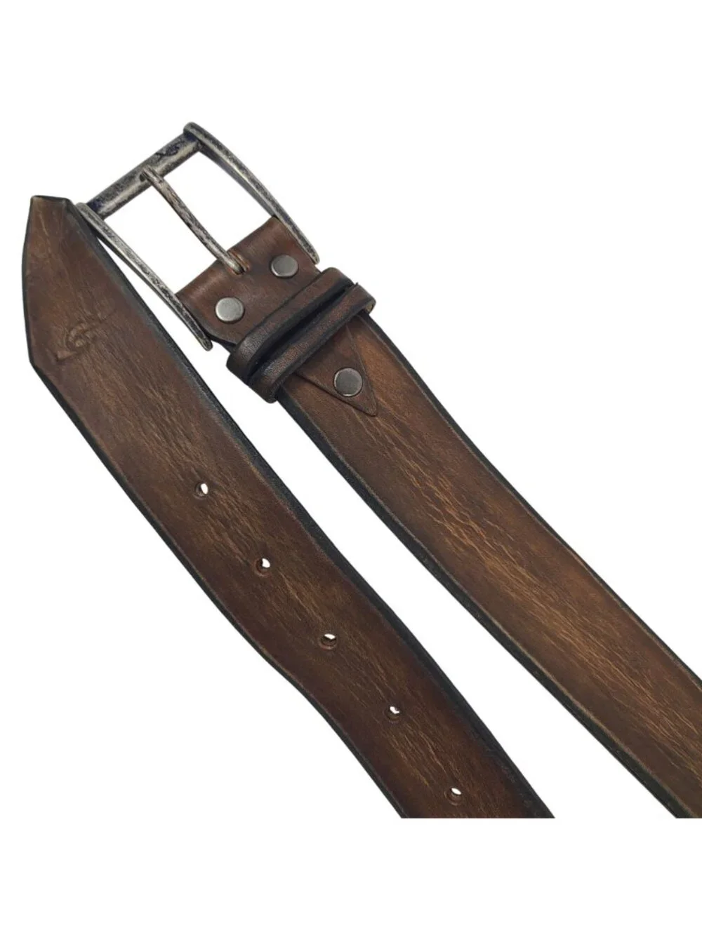 NEW Ishaor Vintage-Style Brown Leather Belt With Distressed Metal Buckle For Men